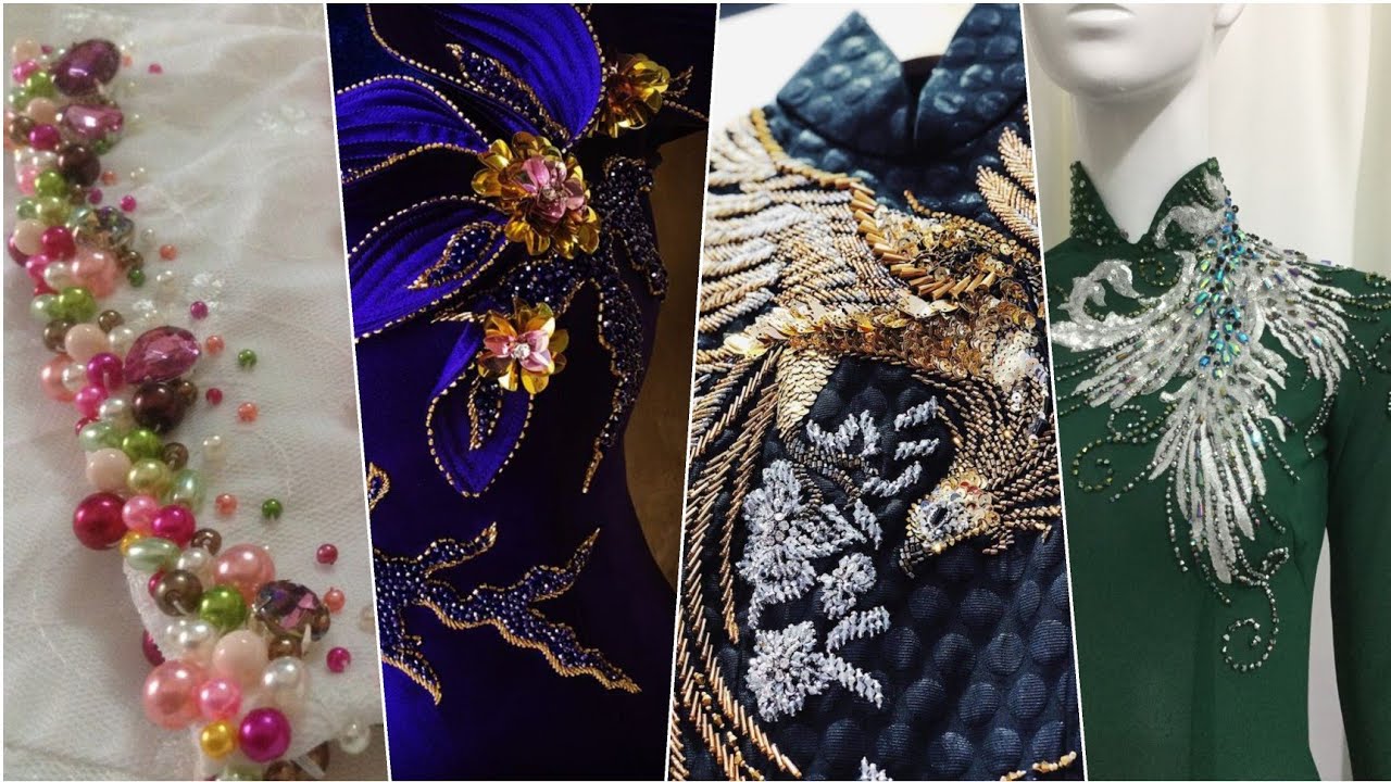 Các Mẫu Kết Cườm Áo Dài|Beaded Embroidery Pattern - Youtube