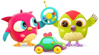 Hop Hop the owl plays with a toy car for kids. Baby cartoons & educational videos for kids.