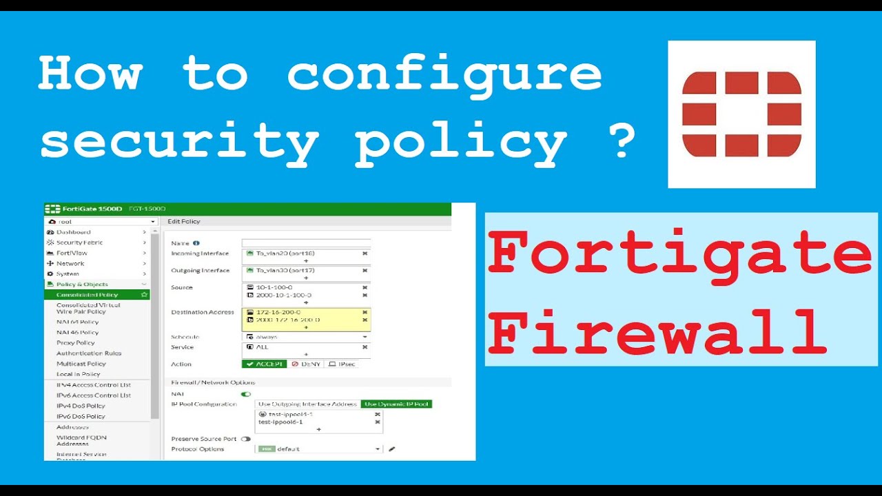 Fortinet firewall policy configuration | FortiGate firewall - YouTube