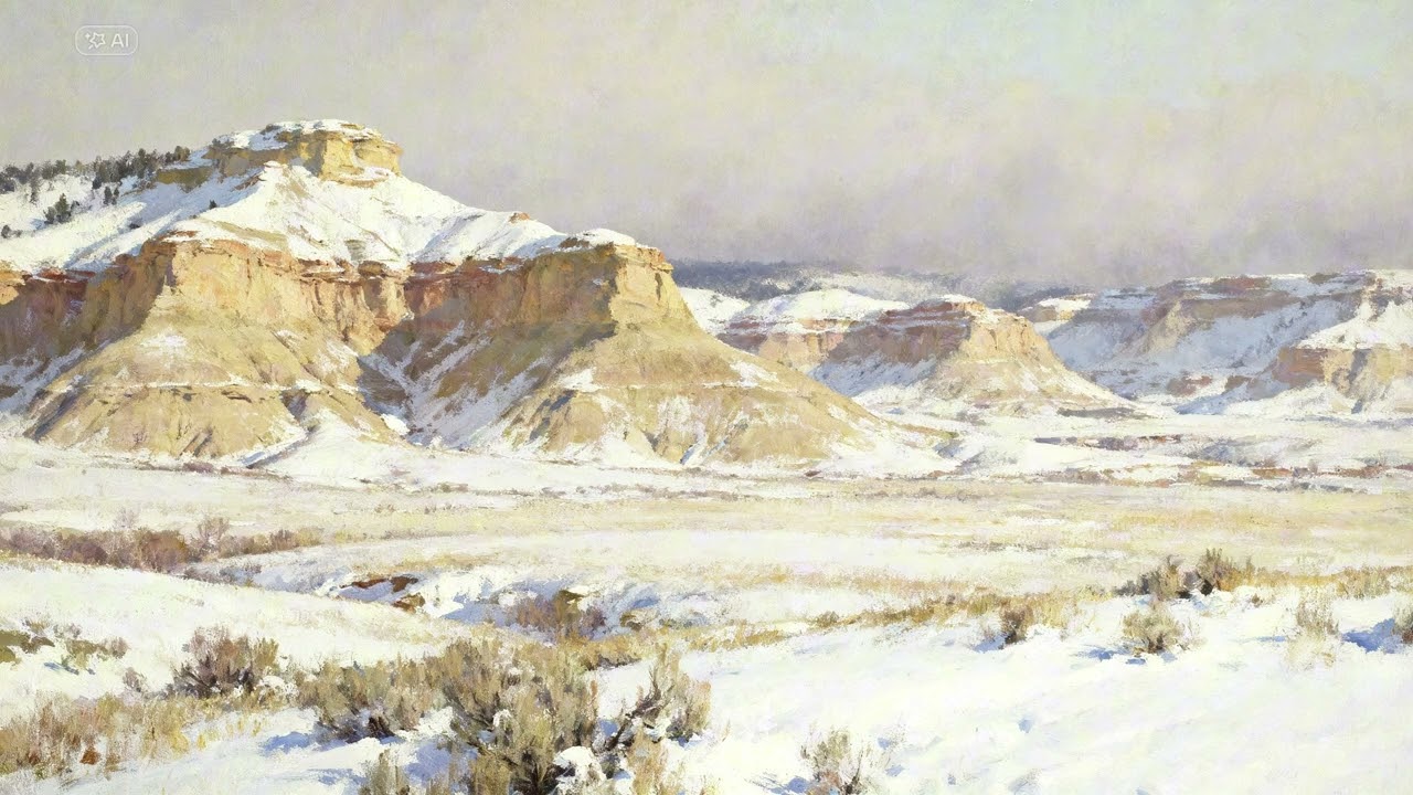 Plains & Peaks in Winter | Colorado, Kansas, Oklahoma : Oil Art Screensaver Digital Decoration