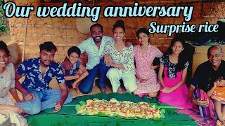 1 Our first wedding anniversary surprise rice party.tasty rice in banana leaves.real village cooking