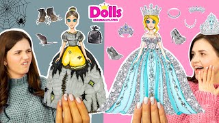 PAPER DOLLS DRESS UP NEW YEAR PARTY CINDERELLA VS GLITTER DRESS