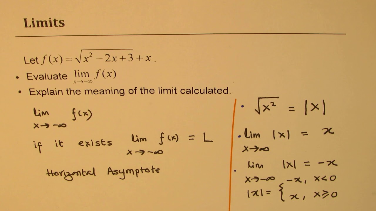 Limit As X Approaches Negative Infinity For X 2 2x 3 1 2 X Youtube