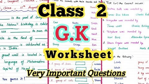 Class 2 Gk | Class 2 Gk Question Answer | Class 2 Gk Worksheet| General Knowledge Questions Class 2