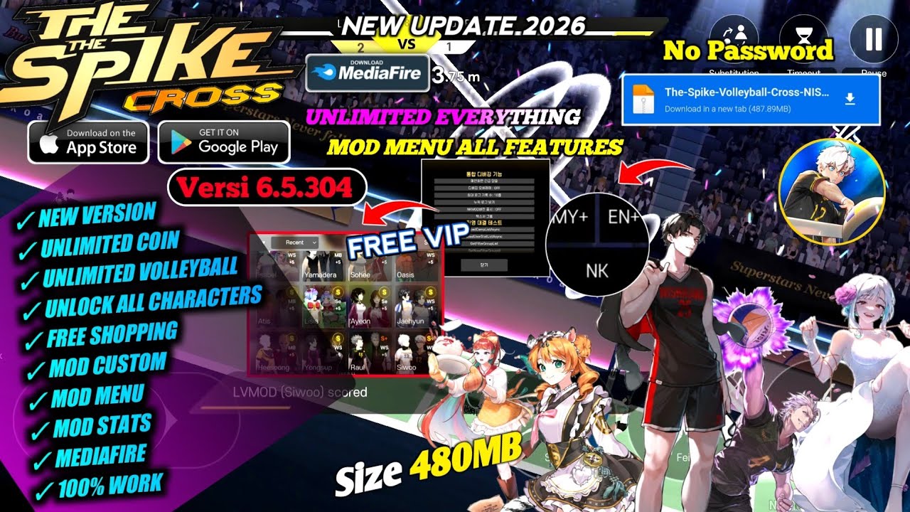 Spike Cross Mod Apk 6.5.304 Последняя версия 2026 года - Разблокировка всех персонажей и автомати...