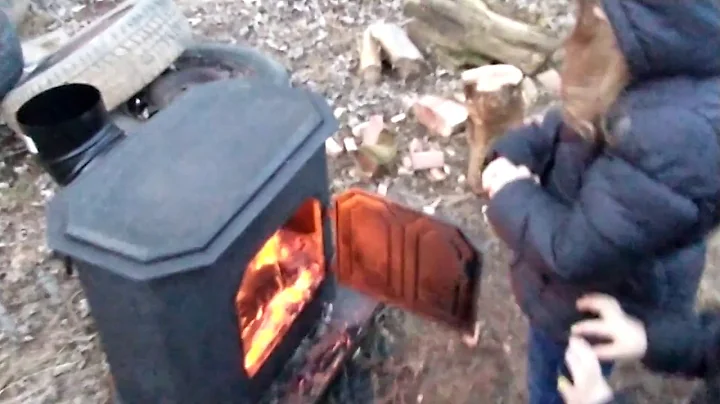 firing up the Garrison stove works #3 wood stove w...
