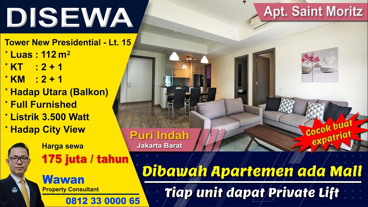 Disewakan Apartemen St Moritz Puri Indah New Presidential Tower 2 Bed Room