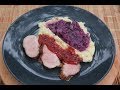 DUCK BREAST WITH MASHED POTOATOES, RED CABBAGE AND PLUM JAM DRESSING.