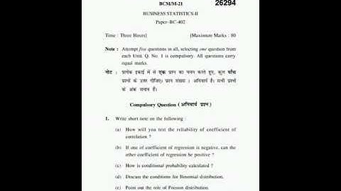 Business Statistics-(ii) Question Paper 2021
