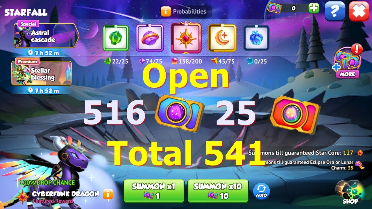 Starfall 25 Open total 516 normal and 25 premium starfall tickets in June 2025 ...