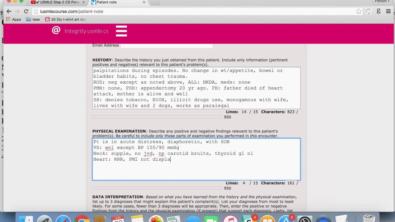 FREE STEP 21 PATIENT NOTE PRACTICE: Chest Pain Regarding Usmle Step 2 Cs Patient Note Template