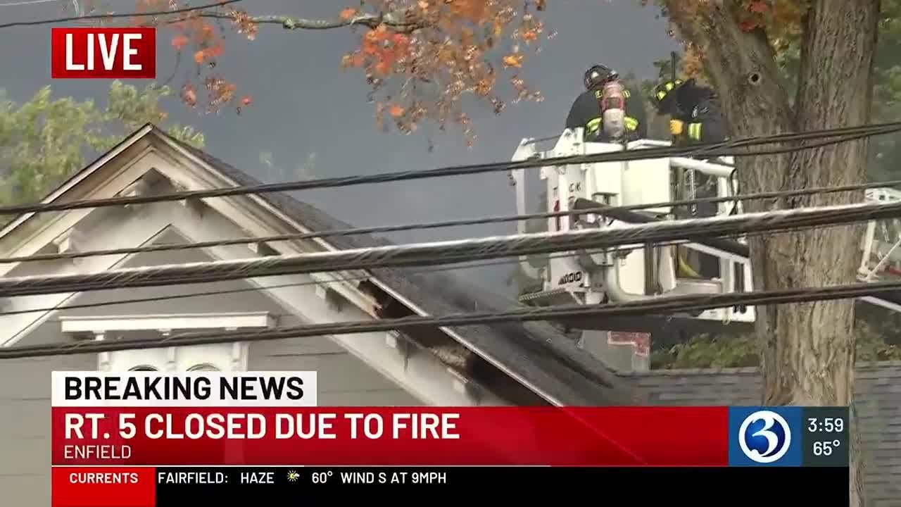 Route 5 closed in Enfield due to fire - YouTube