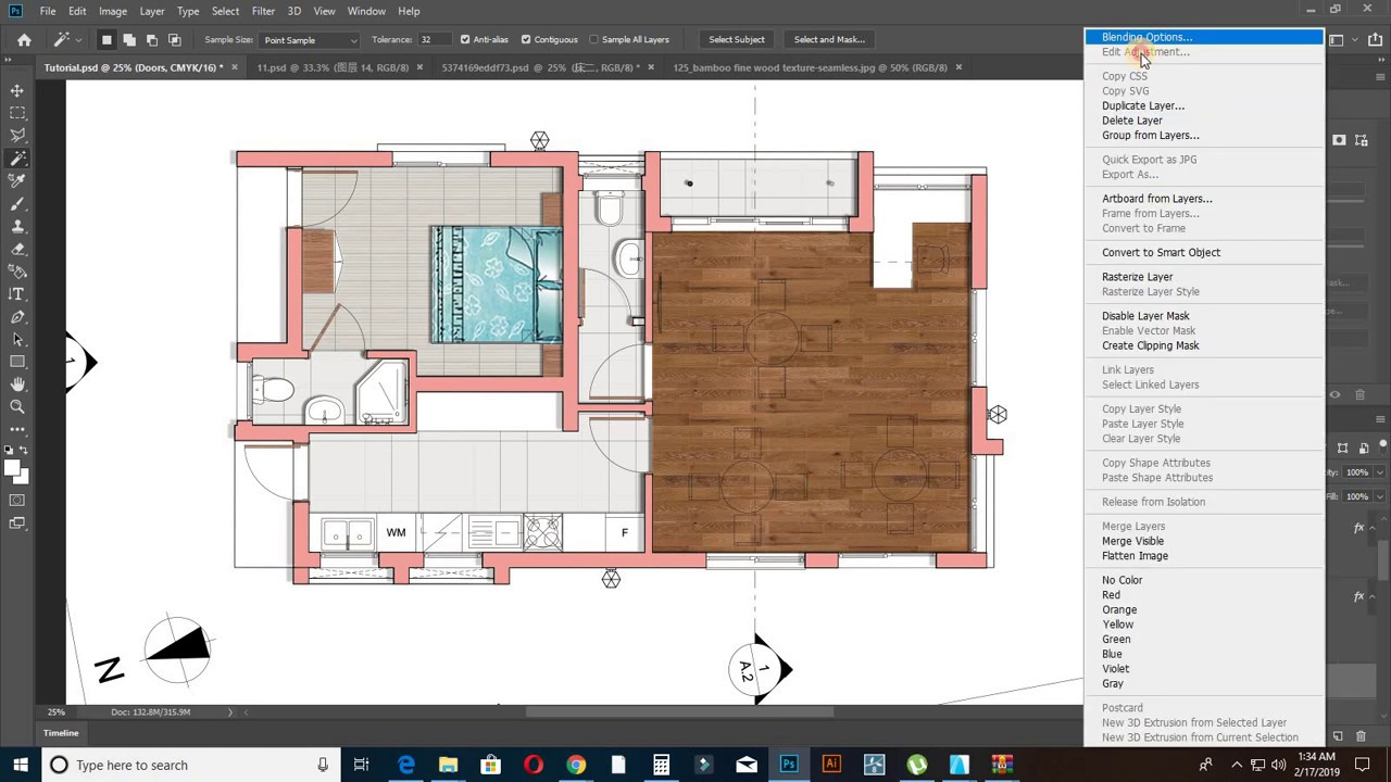 PHOTOSHOP How to render floor plan PART 2 - YouTube