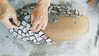 Excellent technique Make flower pots from broken sand cement and broken ceramic tiles