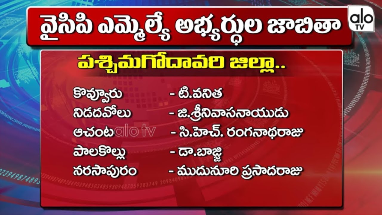 West Godavari YCP MLA Candidates List | YS Jagan | AP Elections 2019 | YCP MLA List | Alo Tv Channel