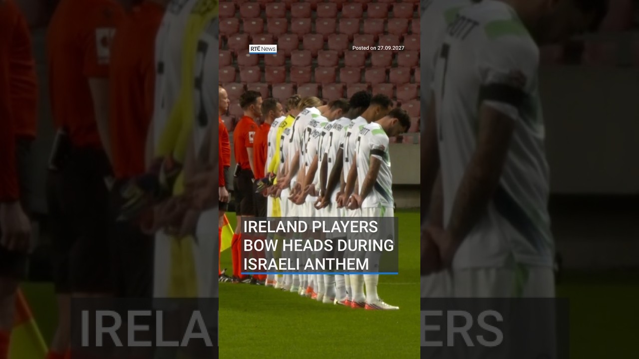Ireland players bow heads during Israeli anthem | #rtenews