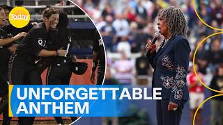 Anthem singer steals show at WPBL opener | 9 News Australia