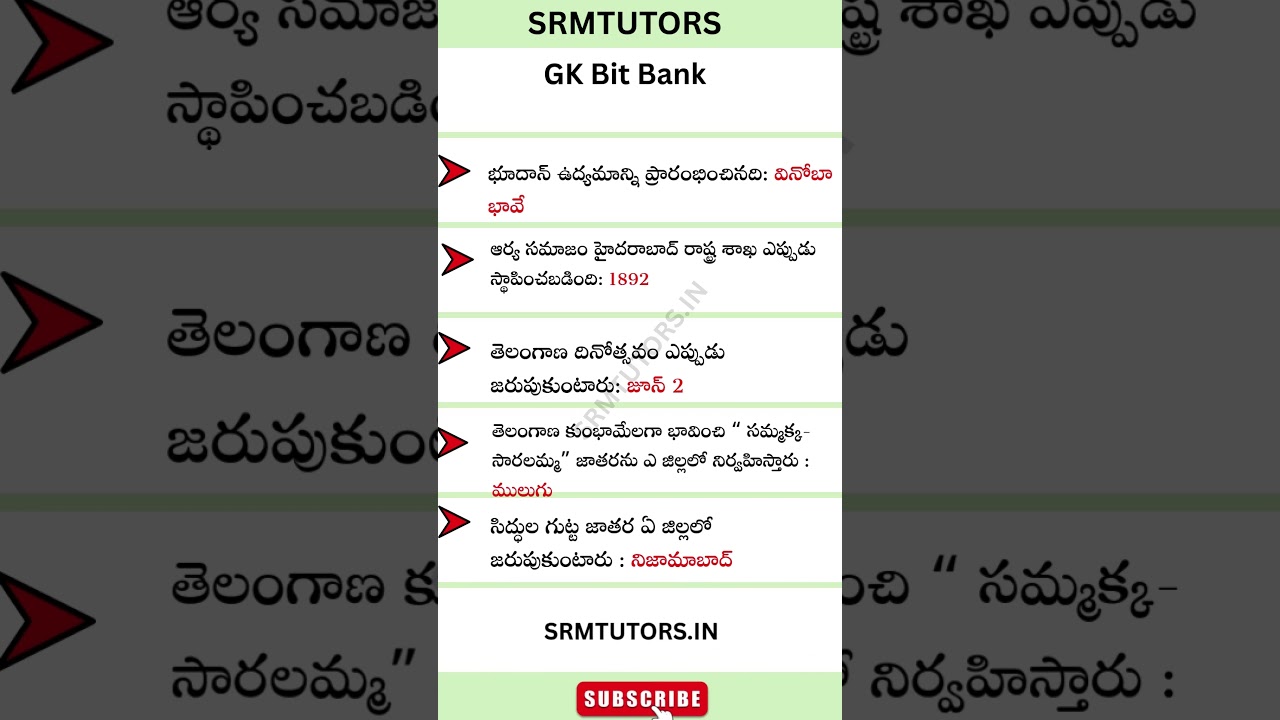GK Bit Bank | Telangana GK Questions | Important Questions and Answers for all Exams 