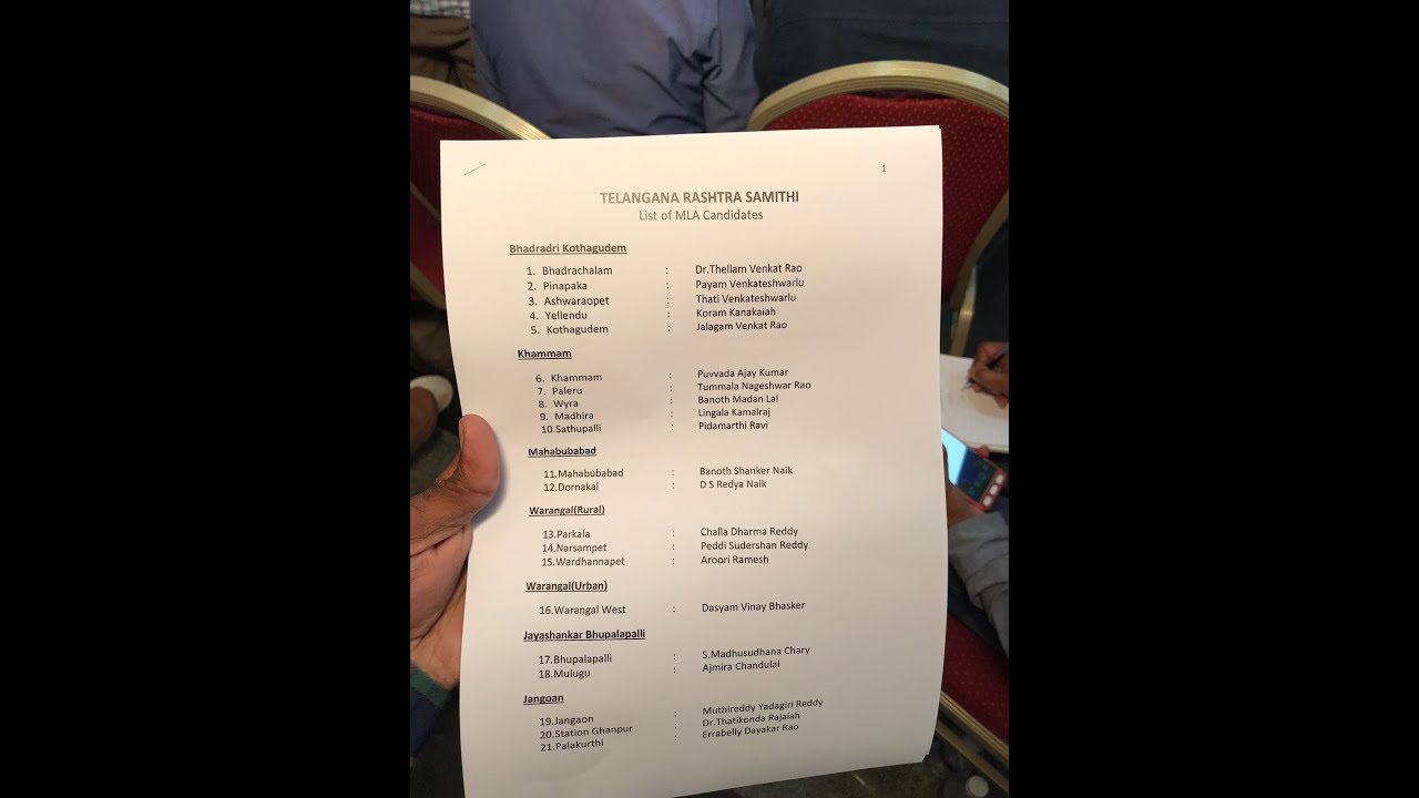 TRS PARTY RELEASED  LIST OF MLA (105) CANDIDATES /CM KCR/ TELANGANA /SANTHOSH VSK