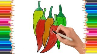 VẼ VÀ TÔ MÀU QUẢ ỚT CHO BÉ - HOW TO DRAW CHILI PEPPERS EASY FOR KIDS