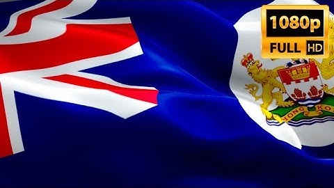 British Hong Kong flag waving in wind video footage Full HD. Realistic British Hong Kong Flag.