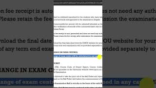 IGNOU Exam Centre Change Procedure 2026 #ignou #ignouexam #ignounews