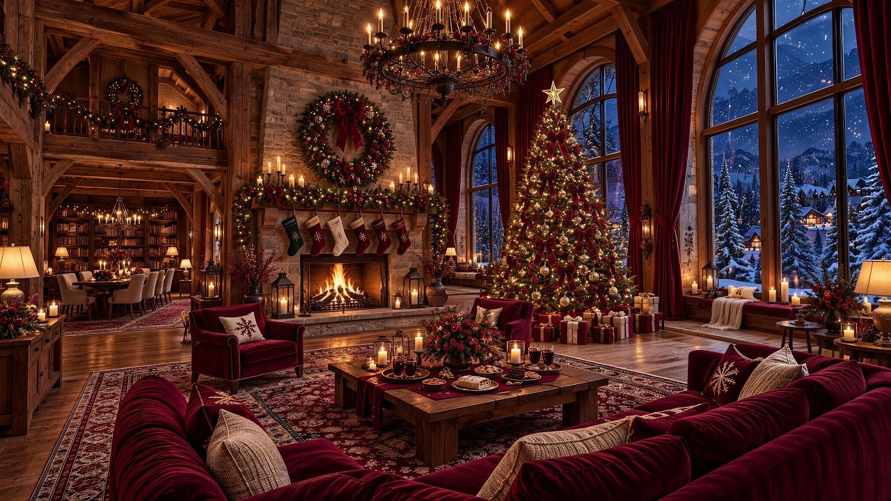 Christmas Ambience with Instrumental Christmas Music 🎄🔥 Christmas Fireplace Background