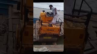 A massive road roller vs a tiny raft #construction #fail #heavyequipment