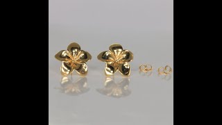 14K Yellow Gold Hibiscus Flower Stud Earrings