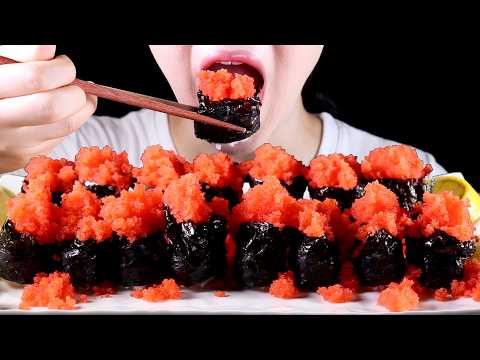 ASMR Flying Fish Roe (Tobiko) Nigiri <strong>SUSHI</strong> | Eating Sounds Mukbang No Talking