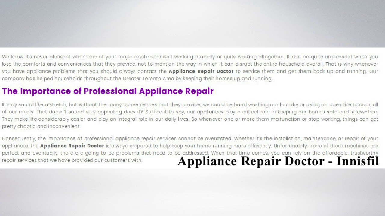 Appliance Repair Innisfil Appliance Repair Doctor YouTube