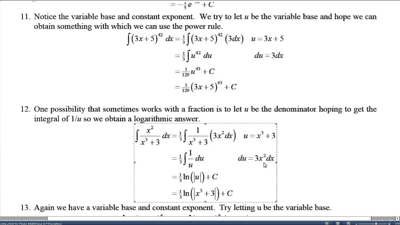 Calculus 5.6 Integration by Substitution Exercises - YouTube