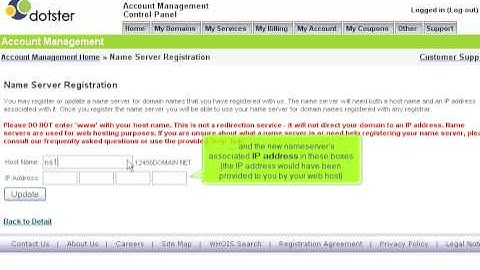 Creating Private Nameservers at dotster.com