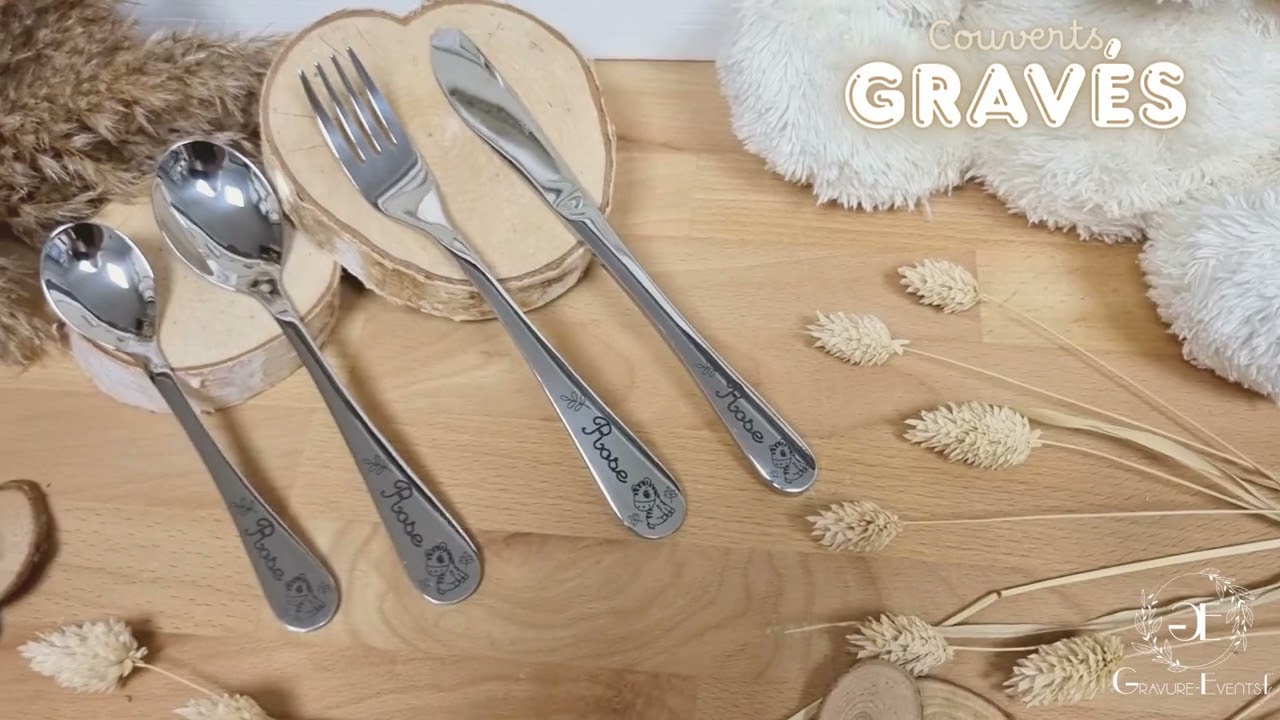 Couverts Enfants personnalisés – Modèle Zèbre | Cadeau gravé en Normandie