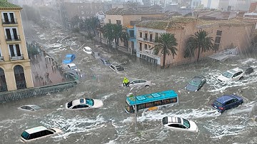 Spain in Chaos Today! Valencia Submerged, Severe Flooding Sweeps Away Cars in Carcaixent