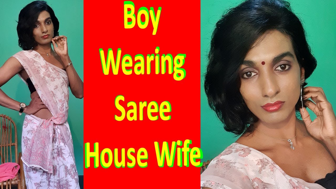 Boy wear saree as indian house wife , Nylex saree, Skinny Drag queen , Indian Crossdresser photo