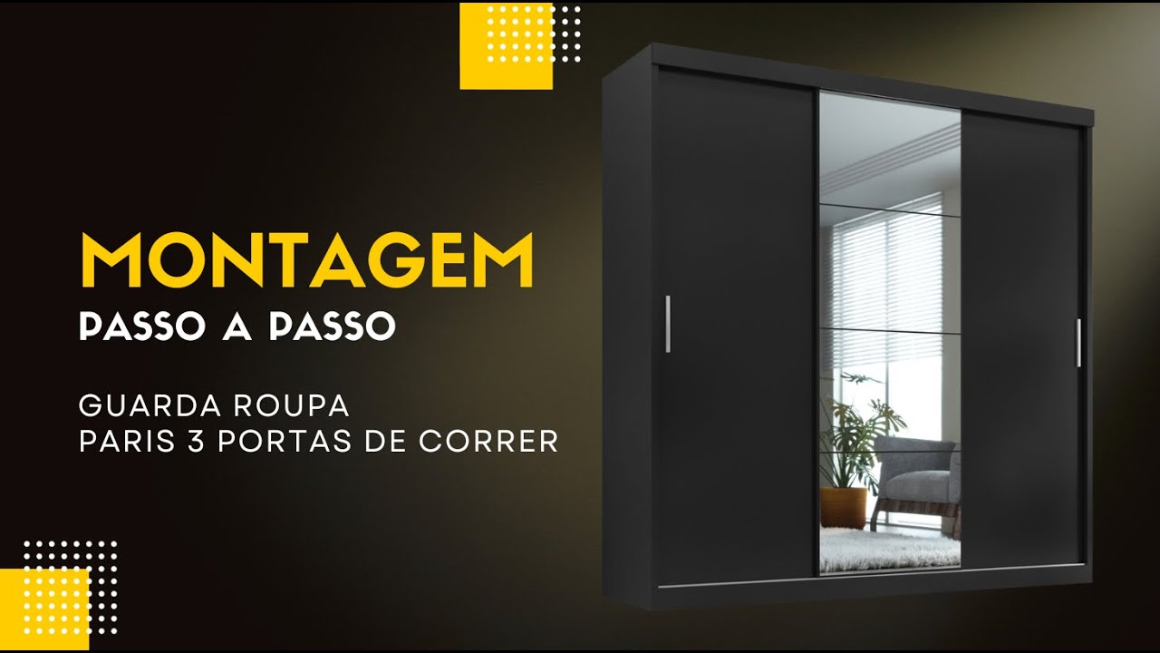 Guarda Roupa Casal Paris 3 portas de correr - Montagem completa - Tonielque Móveis