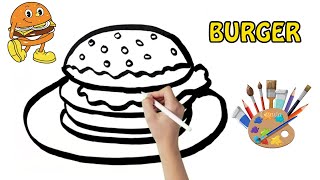 How to Draw and Paint Burger | How to fill a drawing? | easy drawing for kids