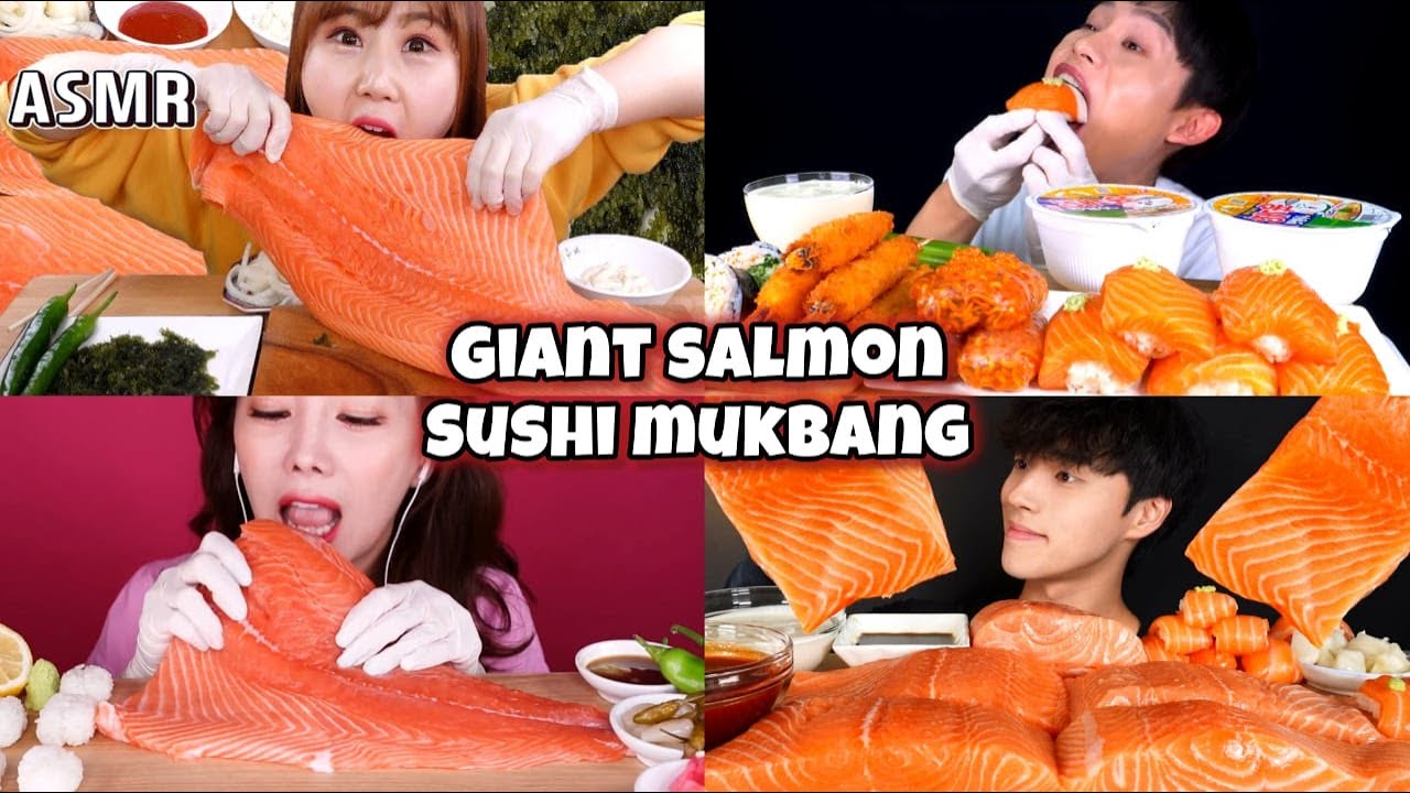 GIANT SALMON SUSHI MUKBANG 🍣 | ASMR Sushi Eating Sounds | Big Bites & Satisfying Chewing