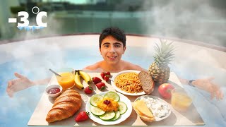 الاكل في المسبح الشتوي 🥶 والحرارة 3 !!