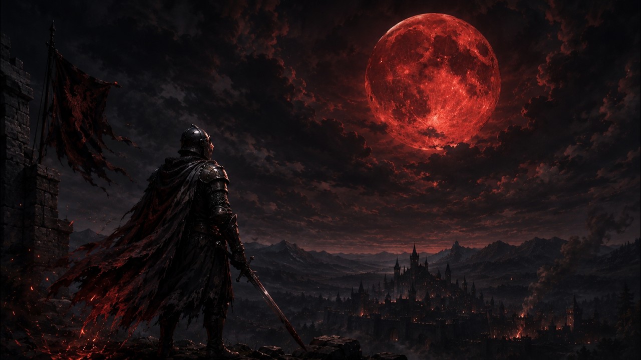 knight looking at blood moon - 2 hour live walpaper
