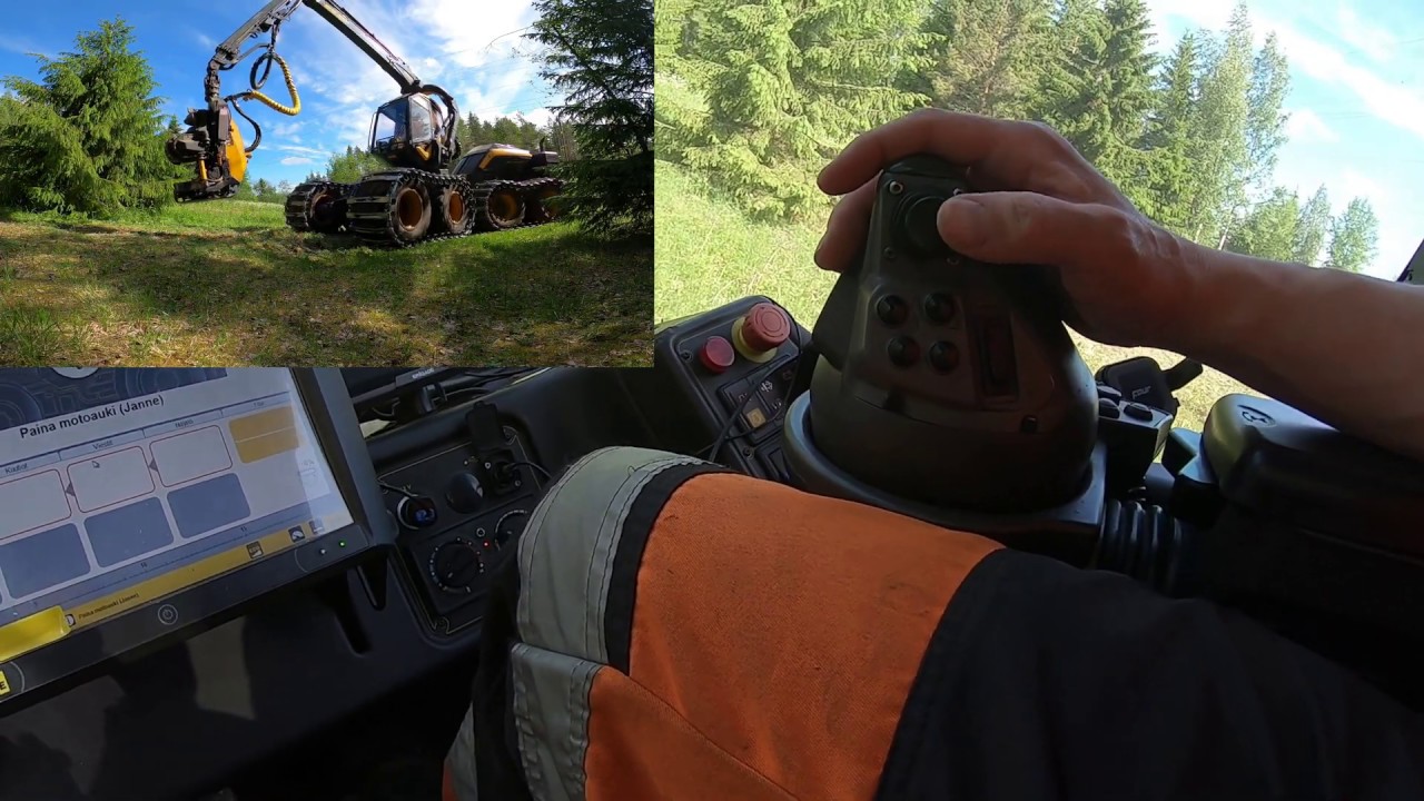 Näin tätä konetta ajetaan ja nosturia liikutetaan. Ponsse Scorpion King H7.