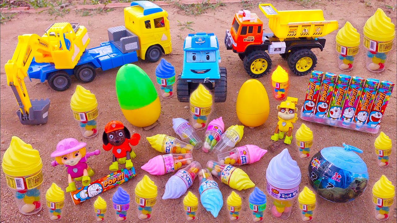 Xe Máy Xúc Ăn Kẹo Mút Khủng Long , Xe Cẩu Ăn Kẹo Kem Bing Chilling , Xe Ô Tô Xe Tải Đồ Chơi