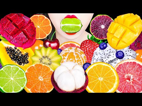 ASMR EXOTIC FRUITS 다양 과일 먹방 SOUR LEMON MANGOSTEEN STRAWBERRY CHERRY KIWI ORANGE <strong>레몬</strong> <strong>라임</strong> 망고스틴 딸기MUKBANG