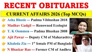 OBITUARIES CURRENT AFFAIRS 2026 | CHARCHIT NIDHAN 2026 | LAST 6 MONTHS CURRENT AFFAIRS 2026 ENGLISH 