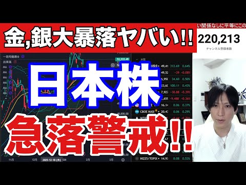 1/31【日本株急落警戒‼日経平均、半導体株下落に違和感‼信用買い爆増注意】ウォーシュ氏起用で金、銀急落、ドル円154円に上昇。米国株、ナスダック、SOX指数急落。仮想通貨BTC下落