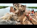 EXTREME!! Unexpected Building Road Over Flooded Area – SHANTUI Bulldozer, Trucks Deliver Unloading