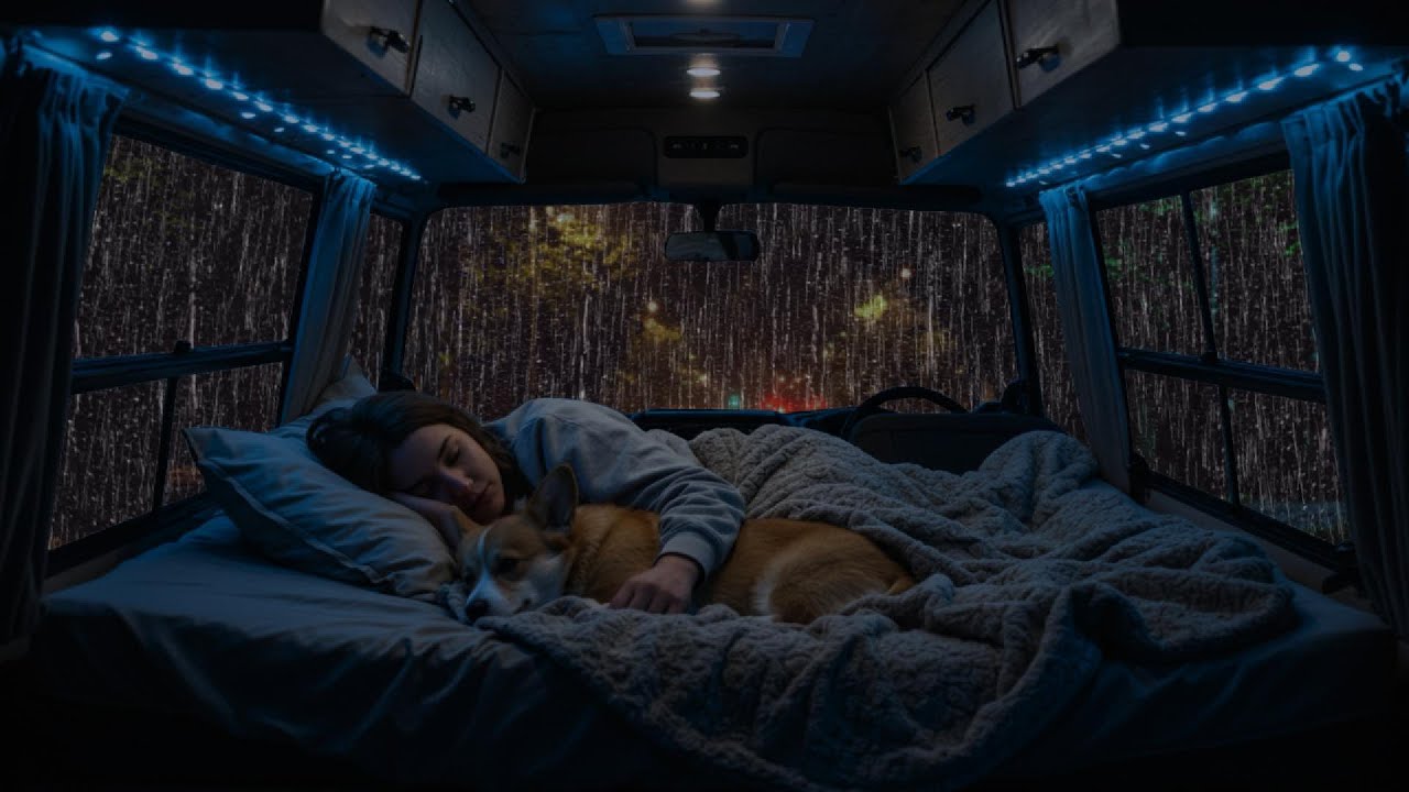 Relaxing Rain & Thunder on Cozy Car ⛈️ Deep Sleep Sounds for Anxiety Relief & Calm Night Ambience