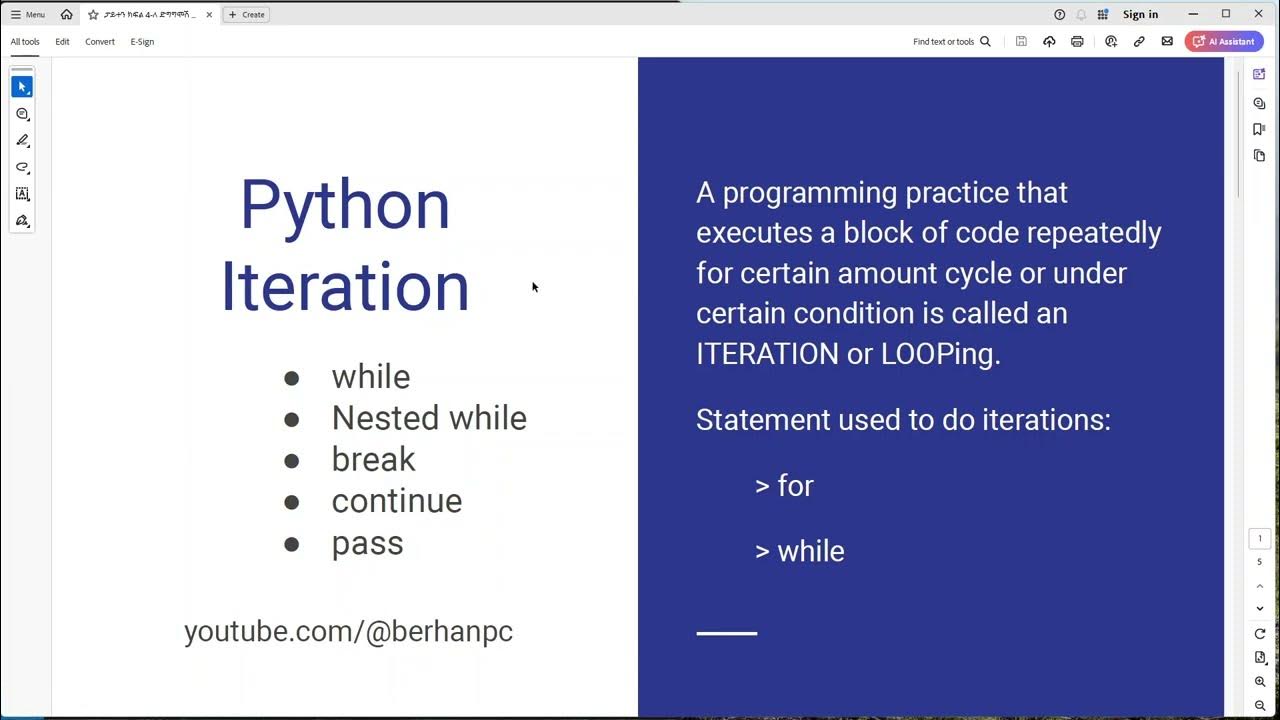 ፓይተን ክፍል 4-ለ ድግግሞሽ Python Part 4-b Iterations - YouTube
