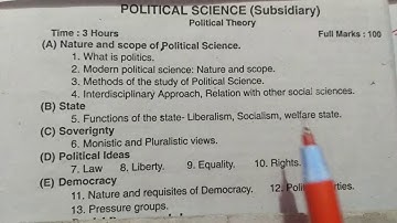Syllabus of B.A. Part-I,  Political science (Subsidiary)   B.R.A.Bihar University, Muzaffarpur.
